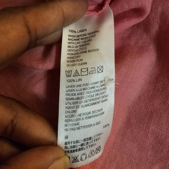Tommy Bahama Linen Pink Casual Coastal Natural Lagenlook Button Top Size Large - Picture 5 of 6
